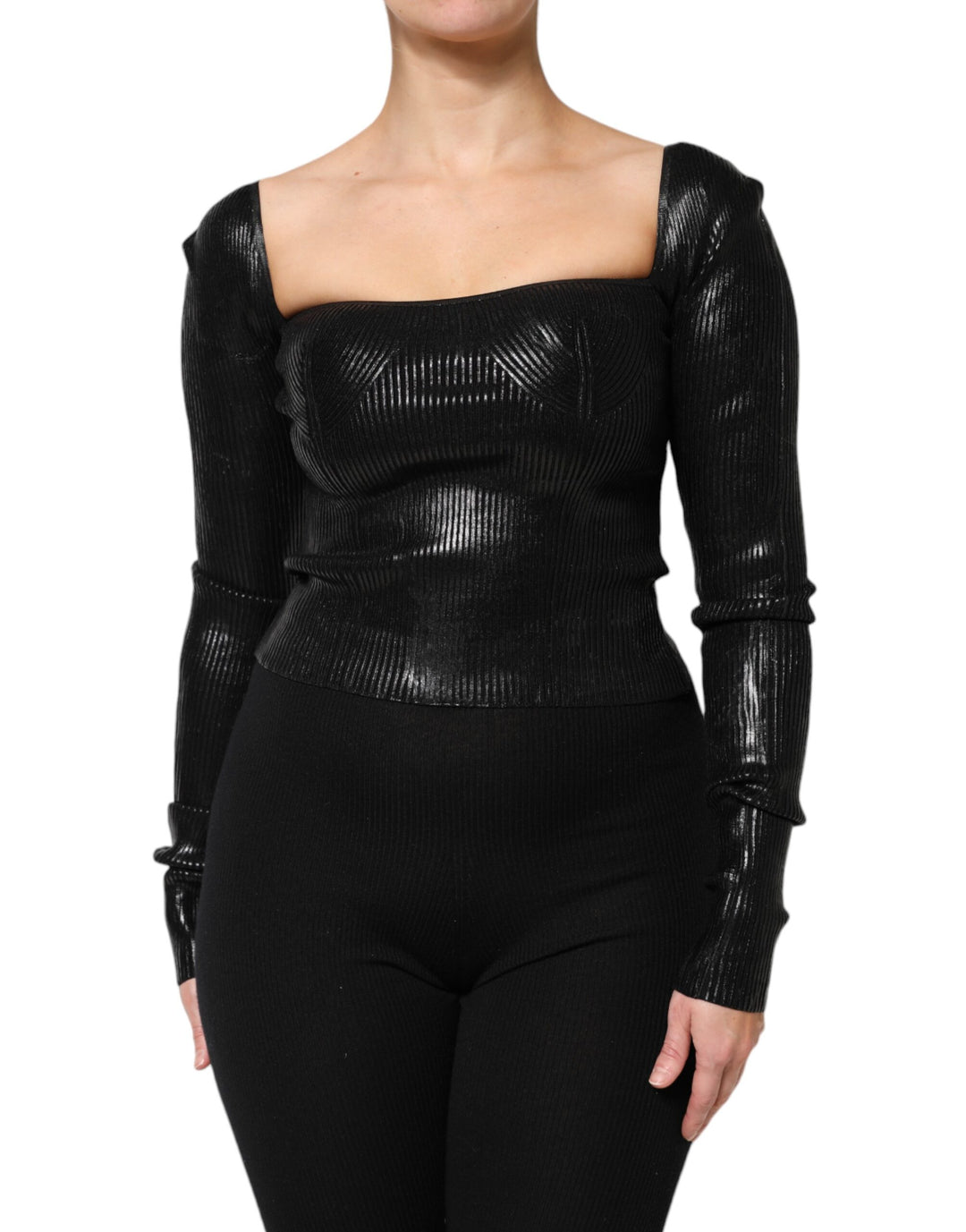 Dolce &amp; Gabbana Black Viscose Long Sleeves Fitted Blouse Top