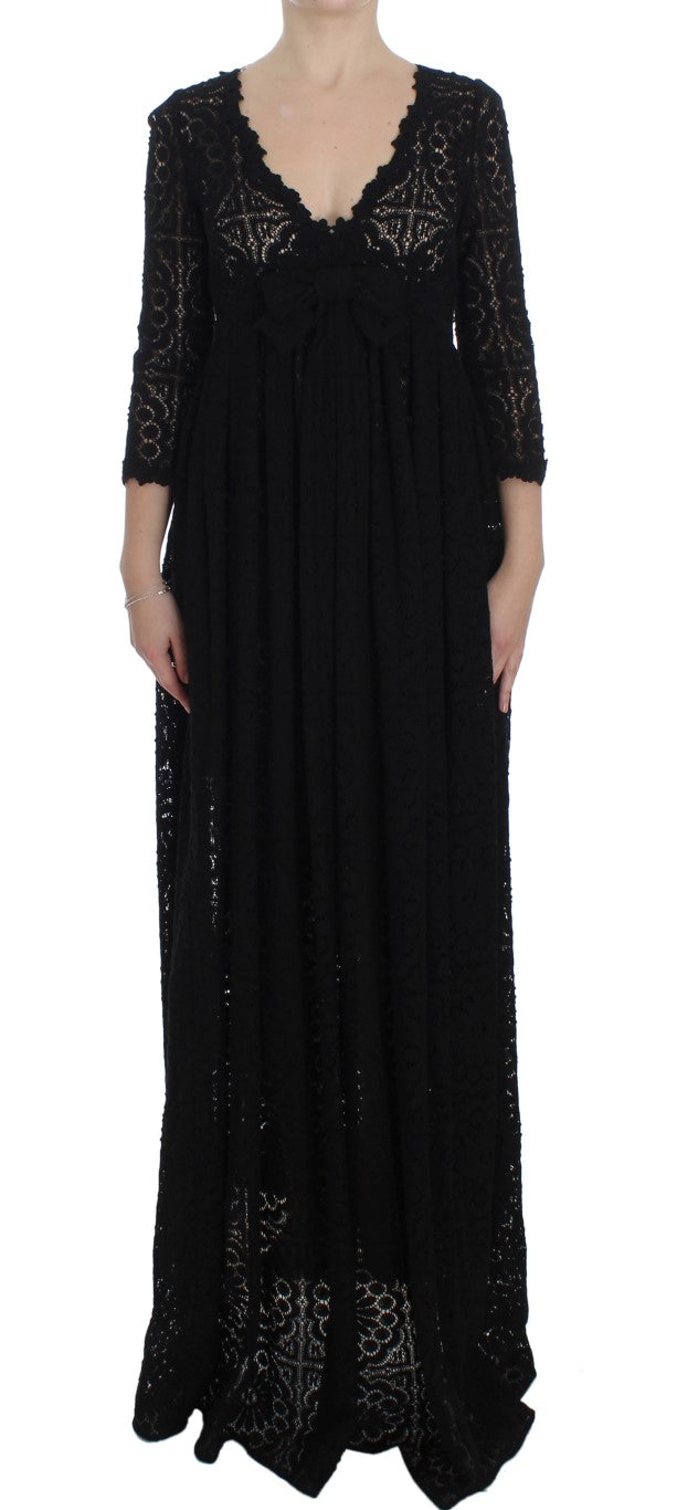 Dolce &amp; Gabbana Black Ricamo Knitted Full Length Maxi Dress women’s dress