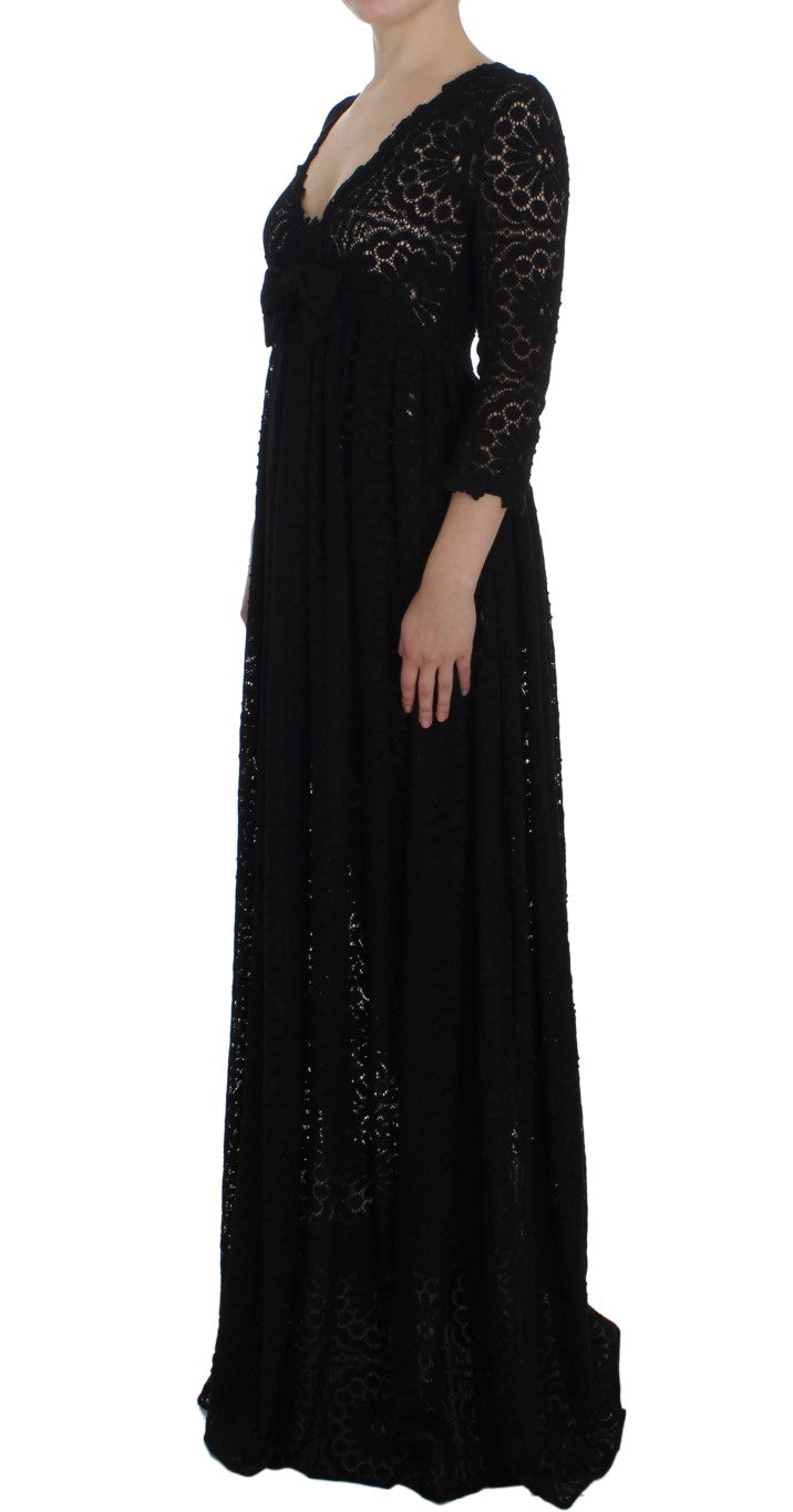 Dolce &amp; Gabbana Black Ricamo Knitted Full Length Maxi Dress women’s dress