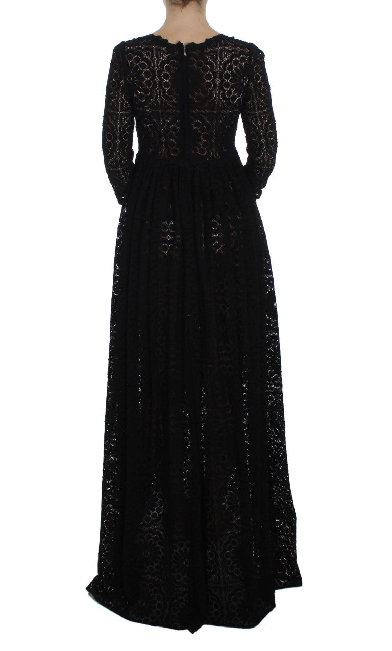 Dolce &amp; Gabbana Black Ricamo Knitted Full Length Maxi Dress women’s dress