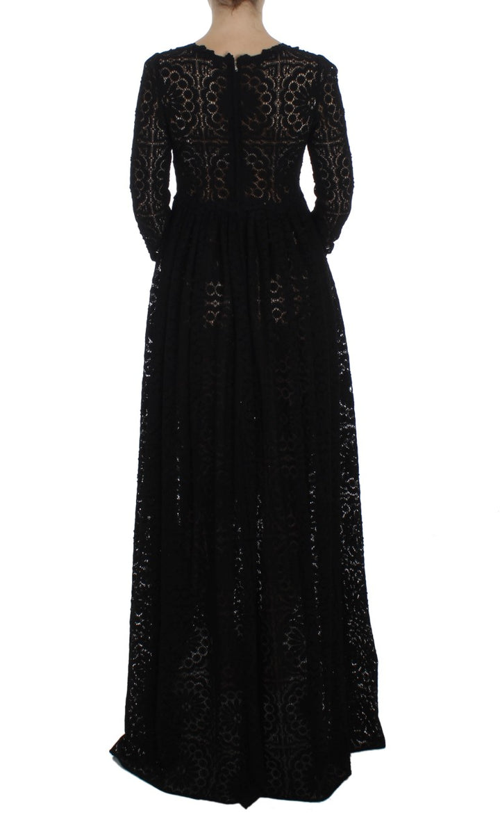 Dolce &amp; Gabbana Black Ricamo Knitted Full Length Maxi Dress women’s dress