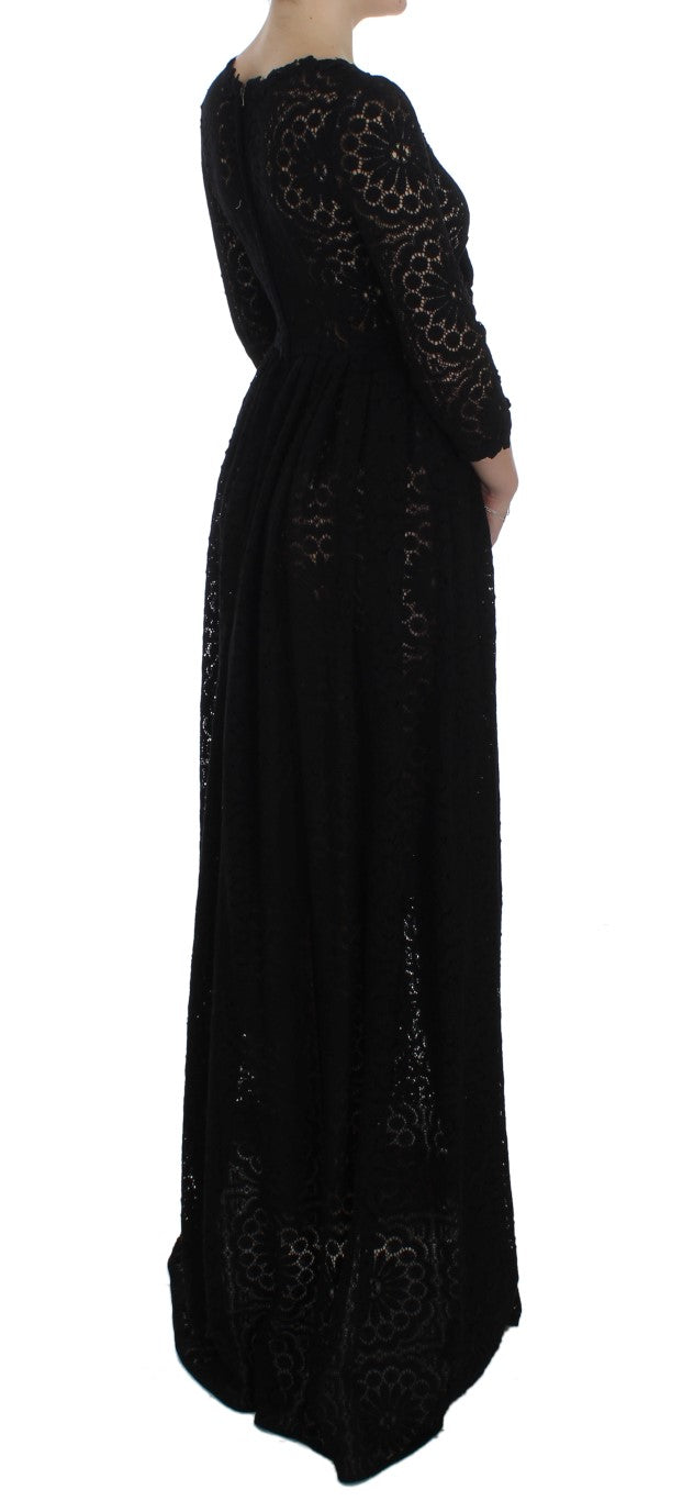 Dolce &amp; Gabbana Black Ricamo Knitted Full Length Maxi Dress women’s dress