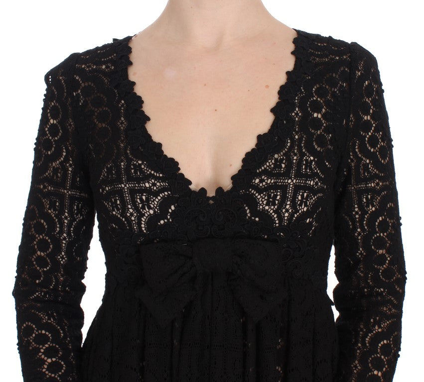 Dolce &amp; Gabbana Black Ricamo Knitted Full Length Maxi Dress women’s dress
