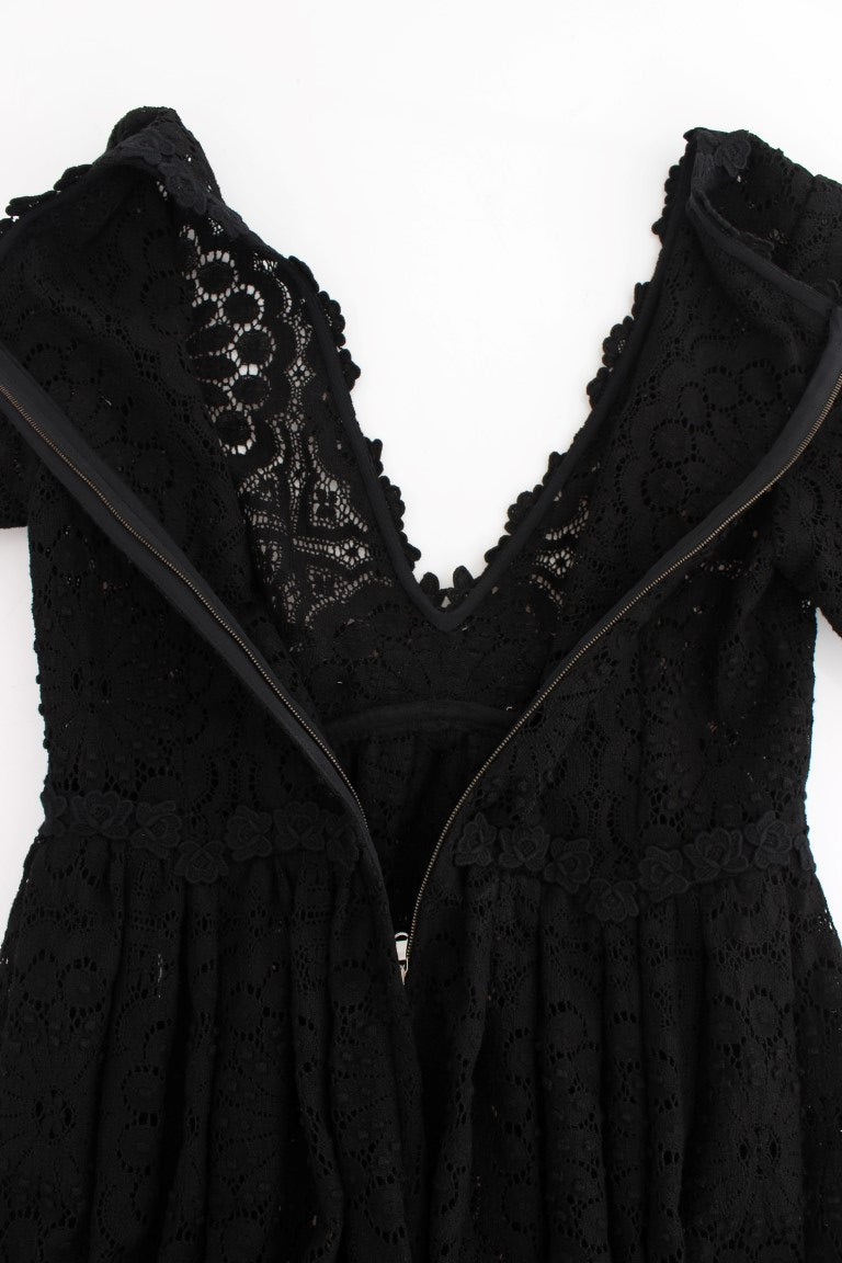 Dolce &amp; Gabbana Black Ricamo Knitted Full Length Maxi Dress women’s dress