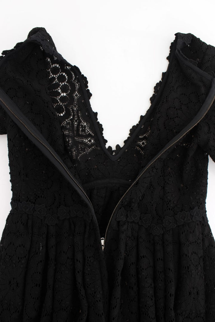 Dolce &amp; Gabbana Black Ricamo Knitted Full Length Maxi Dress women’s dress