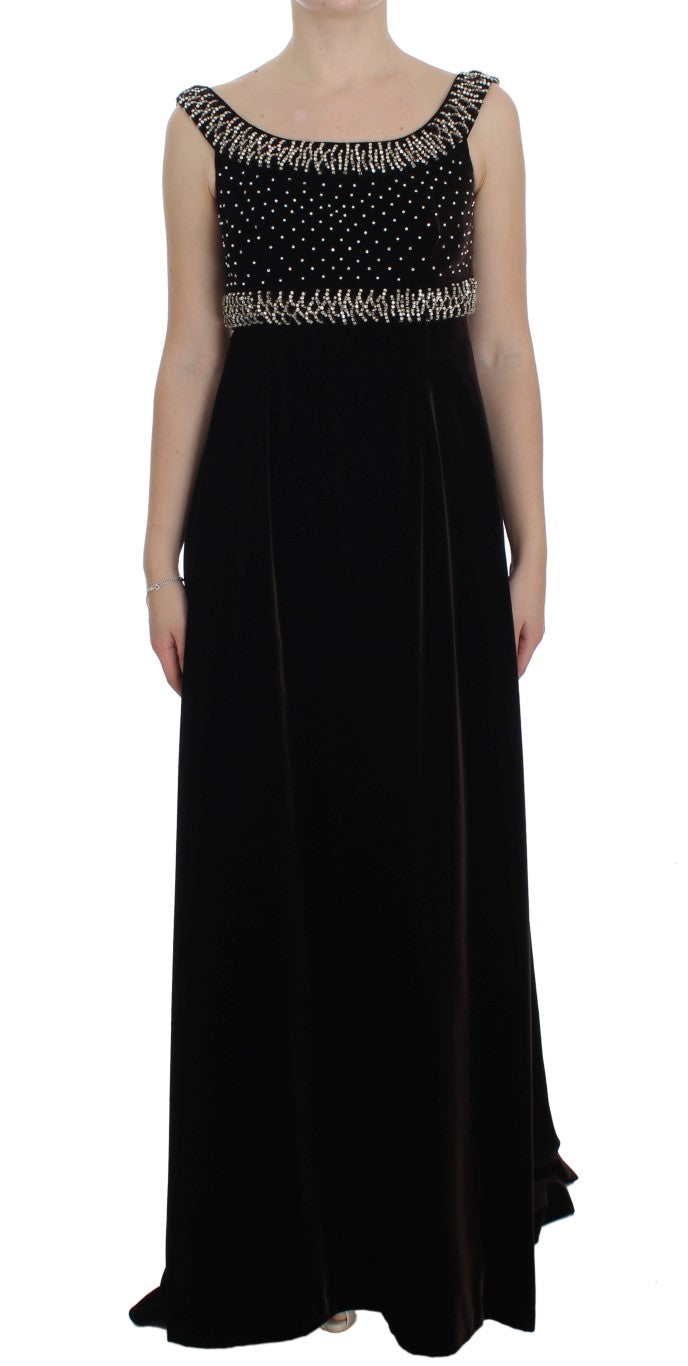 Dolce &amp; Gabbana Brown Velvet Crystal Sheath Gown Dress women’s dress