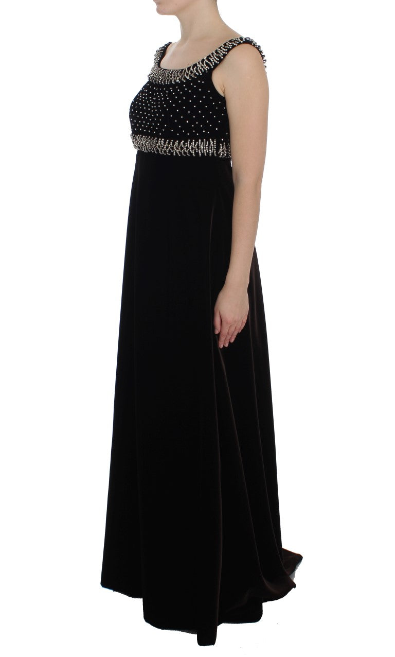 Dolce &amp; Gabbana Brown Velvet Crystal Sheath Gown Dress women’s dress