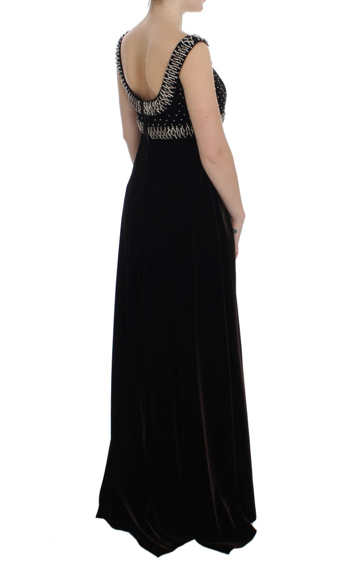 Dolce &amp; Gabbana Brown Velvet Crystal Sheath Gown Dress women’s dress
