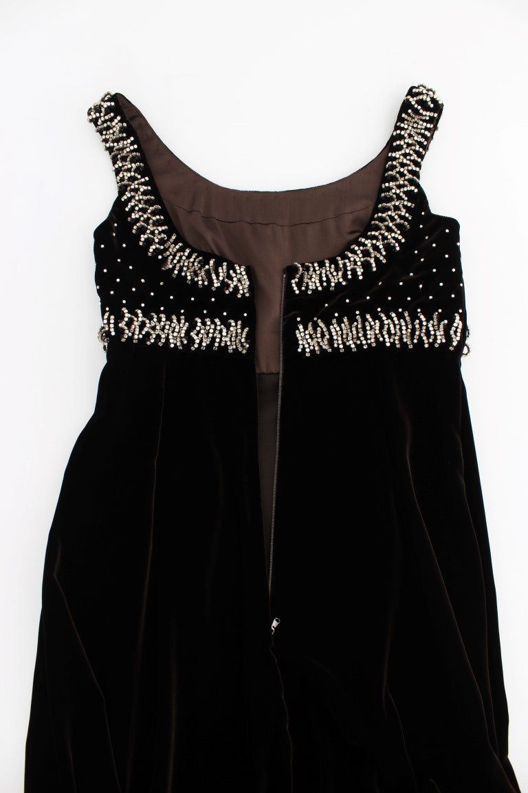 Dolce &amp; Gabbana Brown Velvet Crystal Sheath Gown Dress women’s dress