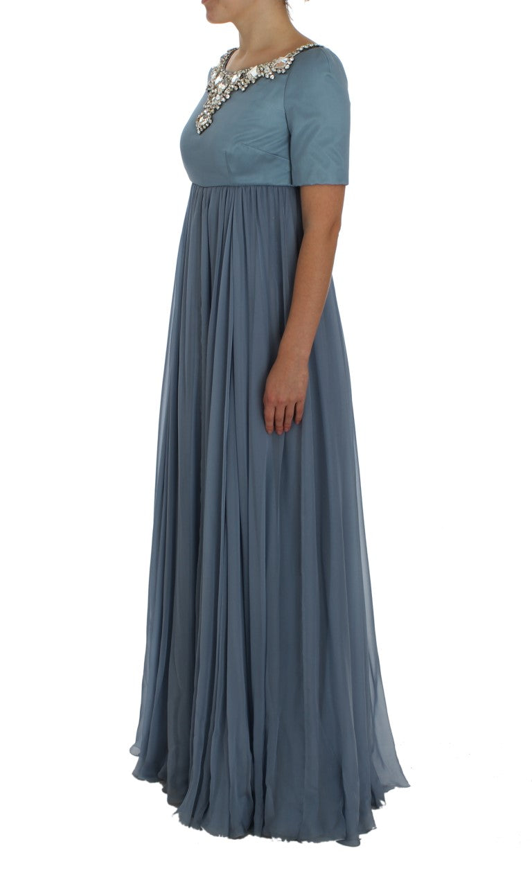Dolce & Gabbana Blue Silk Crystal Sheath Gown Ball Dress women’s dress