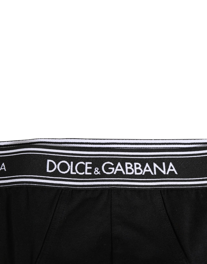 Dolce &amp; Gabbana Black Cotton Stretch Logo Print Brief Underwear