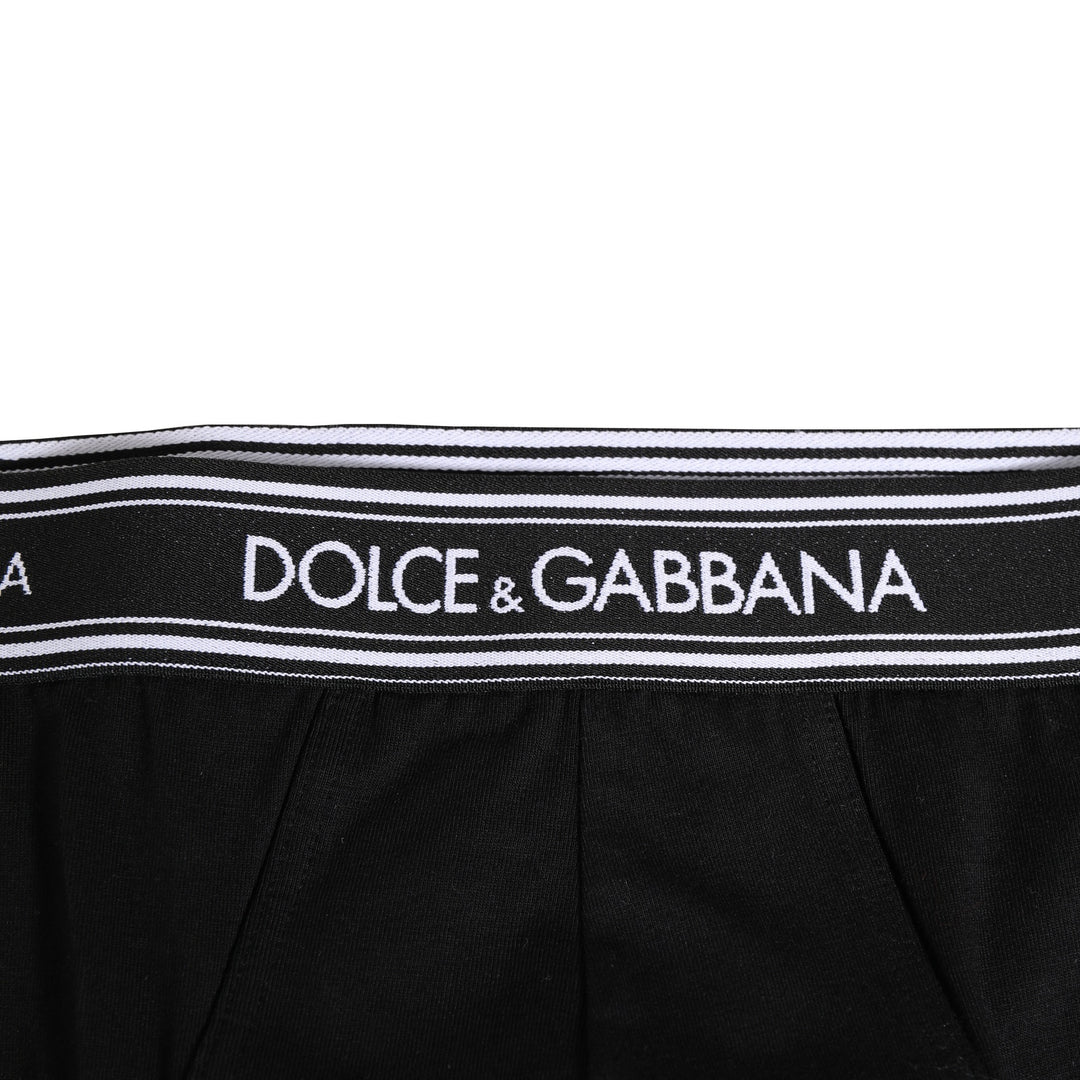 Dolce &amp; Gabbana Black Cotton Stretch Logo Print Brief Underwear