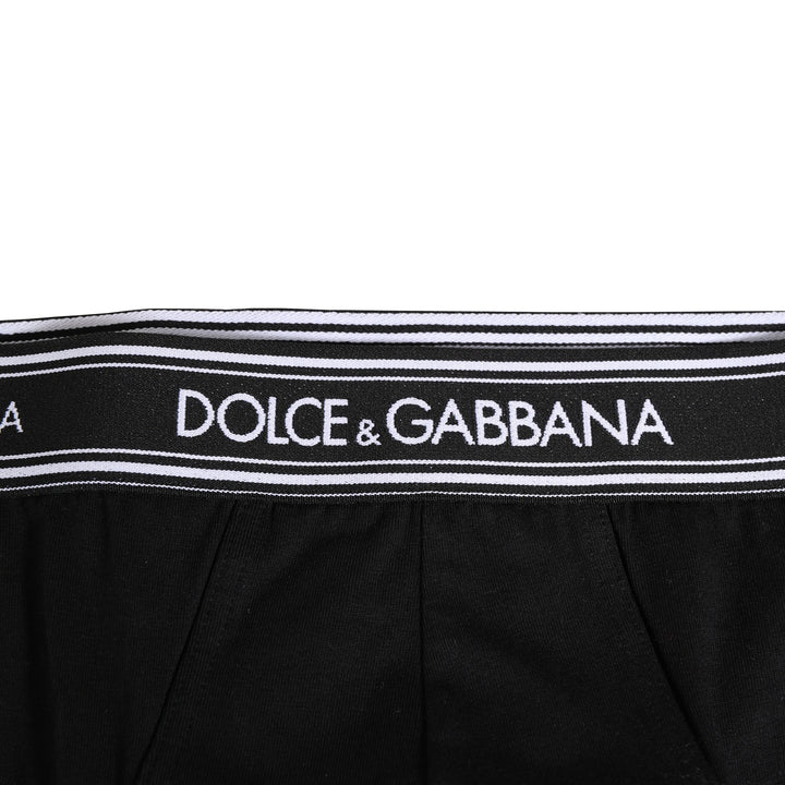 Dolce &amp; Gabbana Black Cotton Stretch Logo Print Brief Underwear