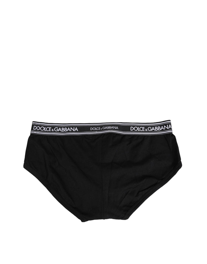 Dolce &amp; Gabbana Black Cotton Stretch Logo Print Brief Underwear