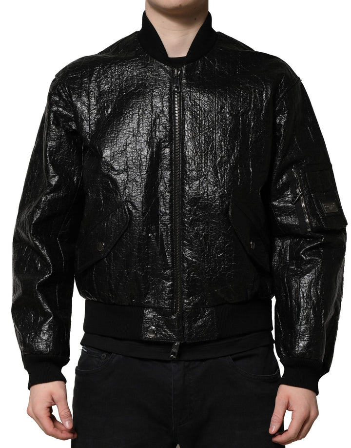 Dolce &amp; Gabbana Black Logo Plaque Bomber Full Zipper Jacket