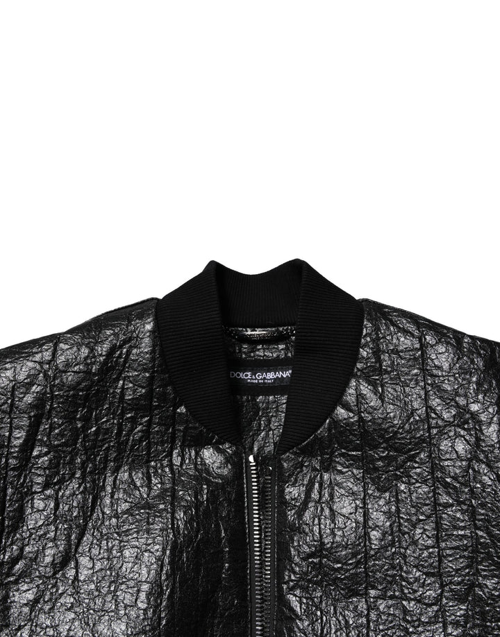 Dolce &amp; Gabbana Black Logo Plaque Bomber Full Zipper Jacket