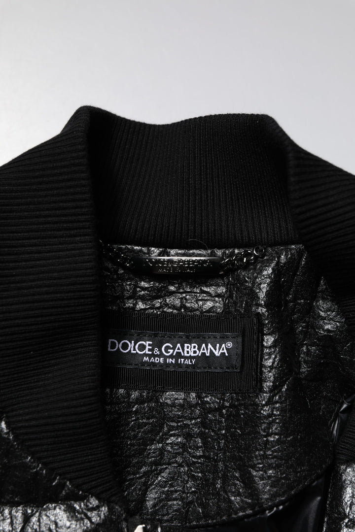 Dolce &amp; Gabbana Black Logo Plaque Bomber Full Zipper Jacket