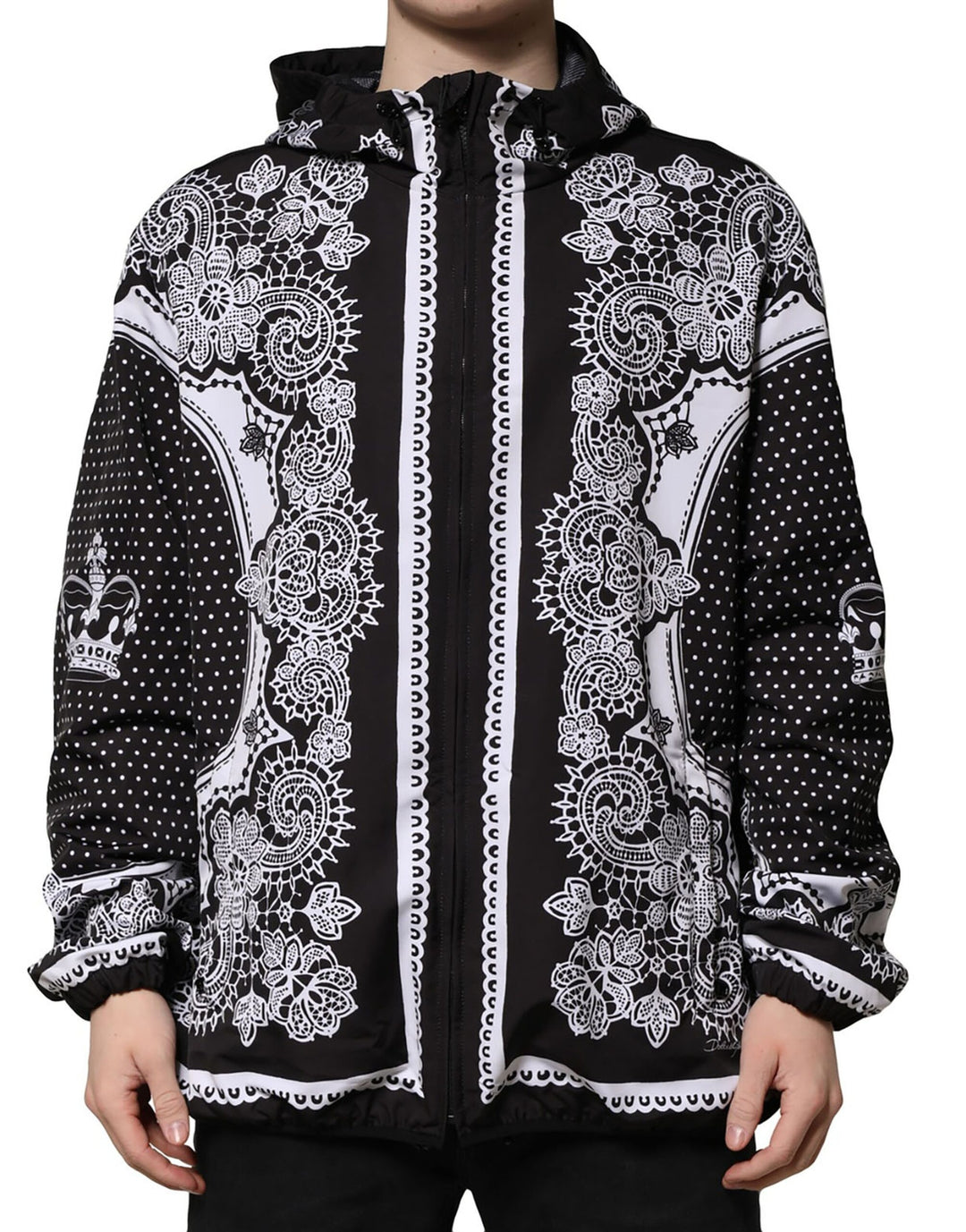 Dolce &amp; Gabbana Black Bandana Print Hooded Bomber Jacket