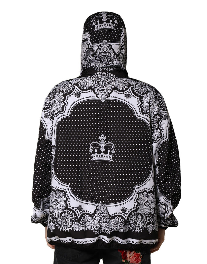 Dolce &amp; Gabbana Black Bandana Print Hooded Bomber Jacket