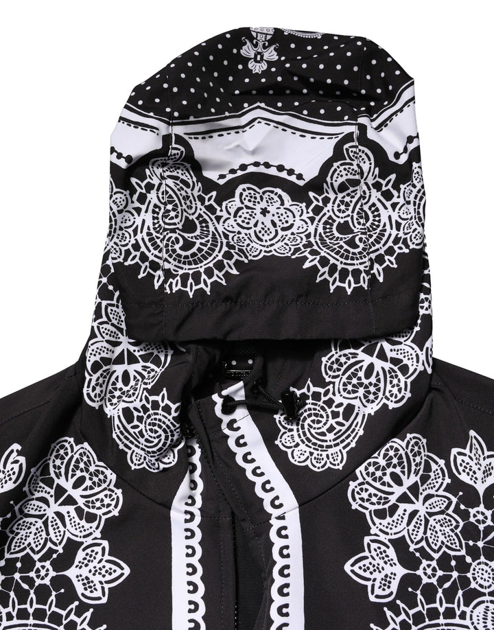 Dolce &amp; Gabbana Black Bandana Print Hooded Bomber Jacket
