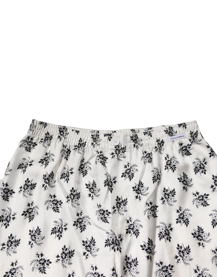 Dolce &amp; Gabbana White Floral Silk Casual Lounge Pants