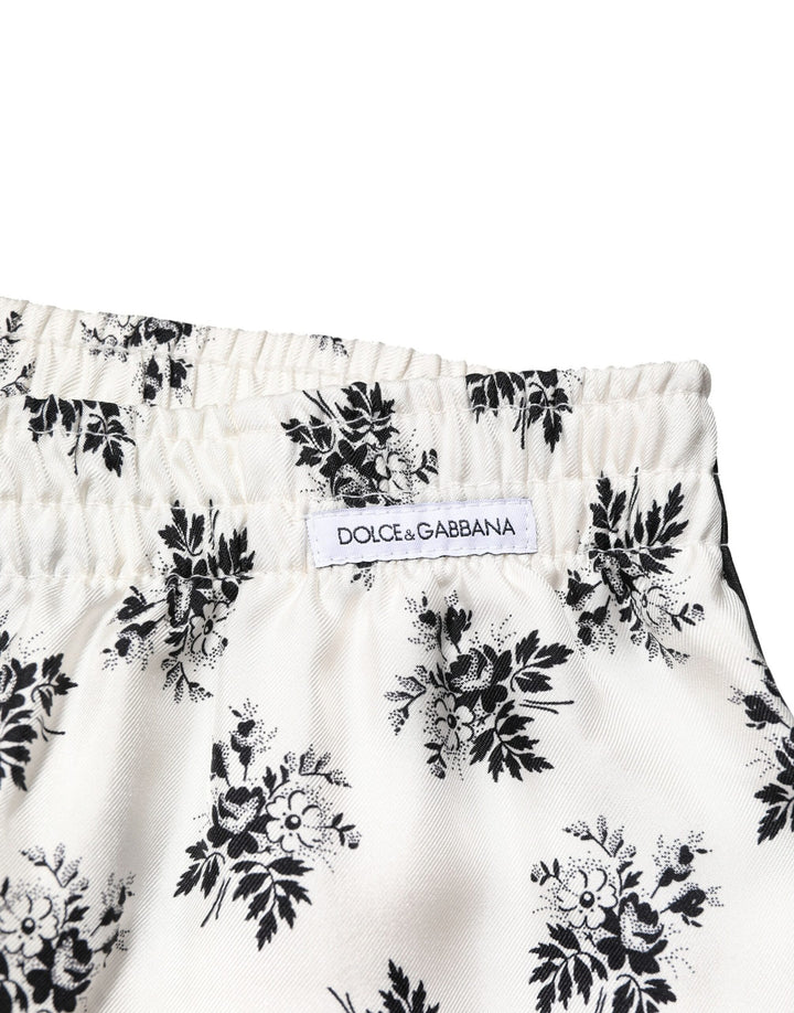 Dolce &amp; Gabbana White Floral Silk Casual Lounge Pants