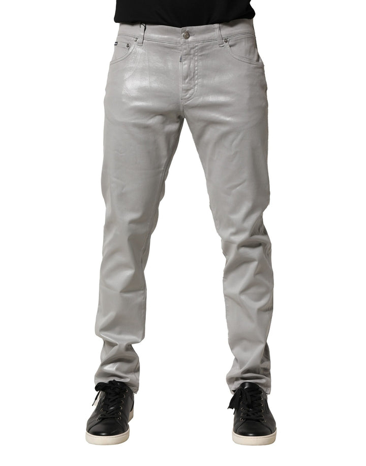 Dolce &amp; Gabbana Silver Cotton Stretch Slim Denim Jeans