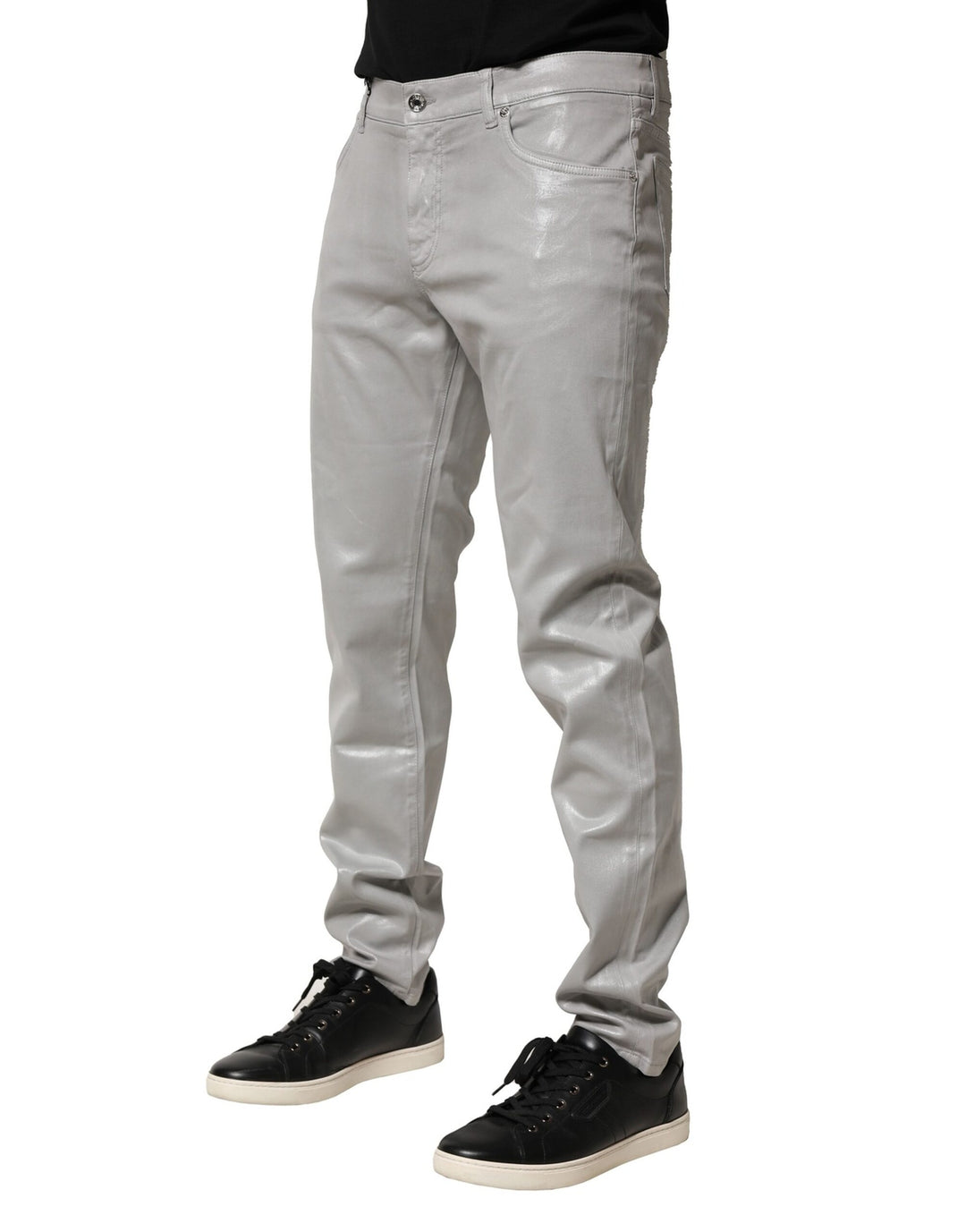 Dolce &amp; Gabbana Silver Cotton Stretch Slim Denim Jeans