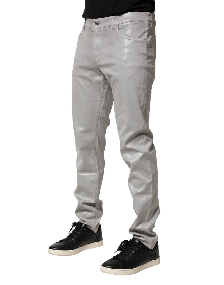 Dolce &amp; Gabbana Silver Cotton Stretch Slim Denim Jeans