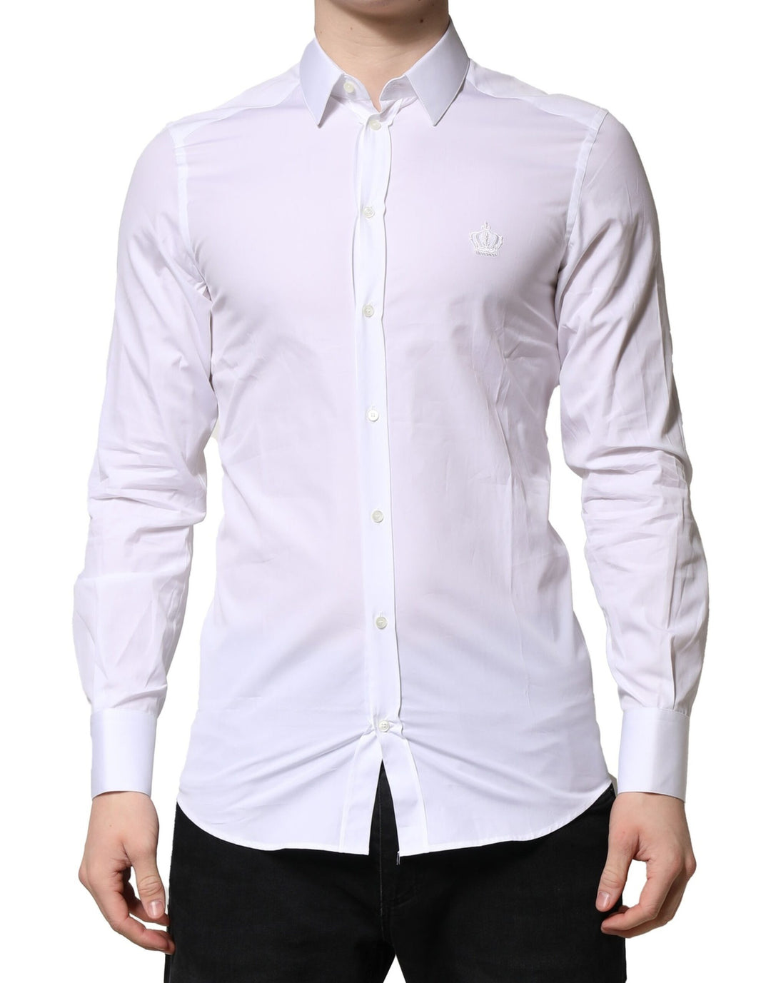 Men’s Dolce &amp; Gabbana White Gold Crown Cotton Dress Formal Shirt