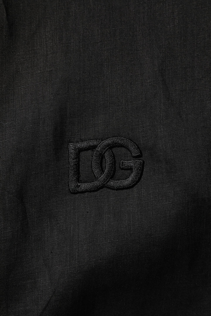 Dolce &amp; Gabbana Black Linen Long Sleeves Men Casual Shirt
