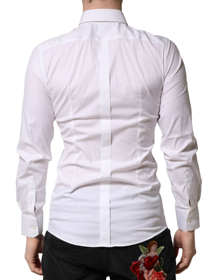 Dolce & Gabbana White GOLD Cotton Men Dress Formal Shirt