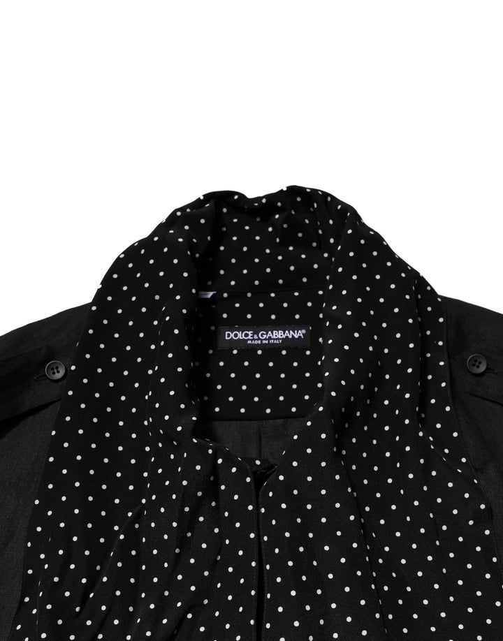 Dolce &amp; Gabbana Black Polka Dot Collar Tie Neck Casual Shirt