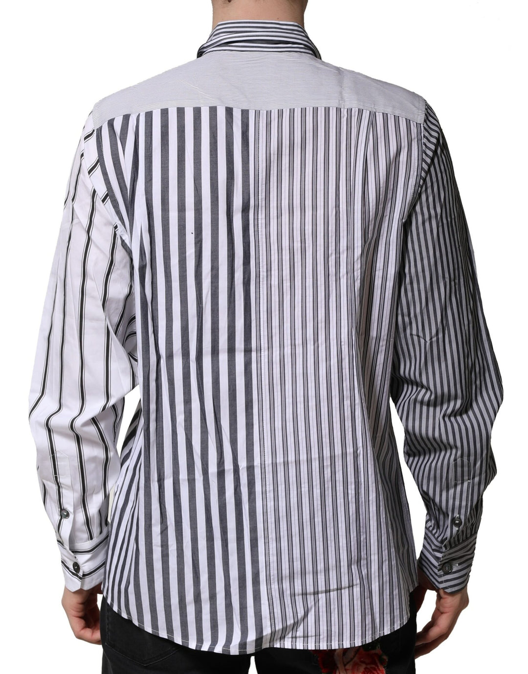 Dolce &amp; Gabbana White Gray Striped Cotton Men Casual Shirt