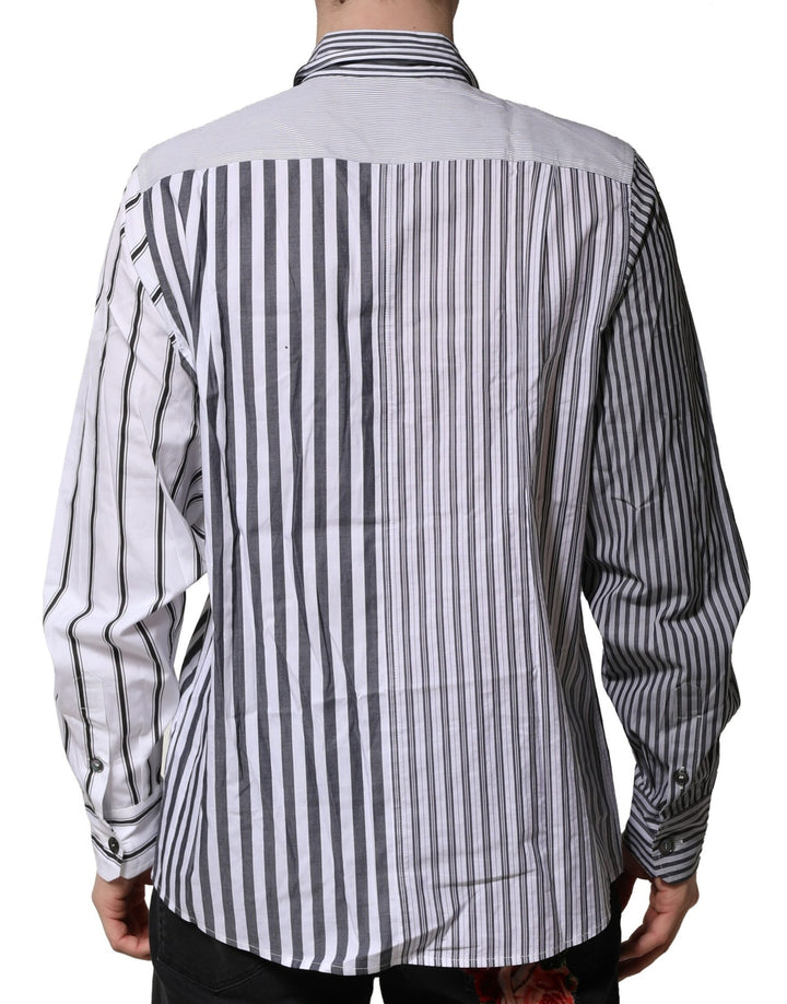 Dolce &amp; Gabbana White Gray Striped Cotton Men Casual Shirt
