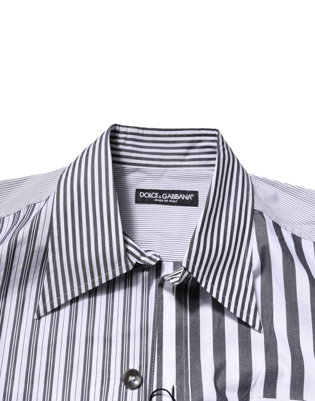 Dolce &amp; Gabbana White Gray Striped Cotton Men Casual Shirt