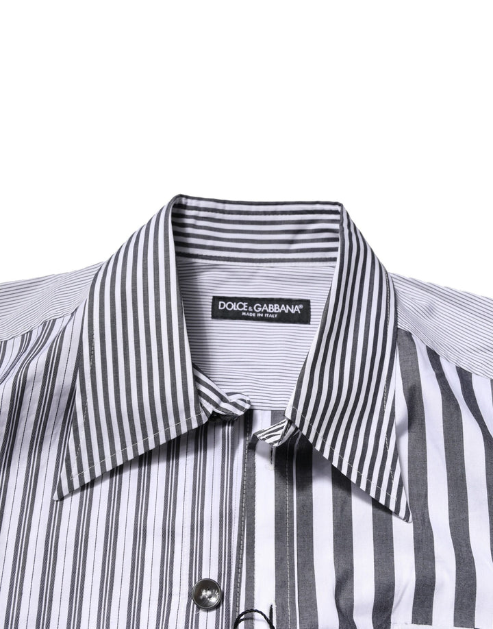 Dolce &amp; Gabbana White Gray Striped Cotton Men Casual Shirt