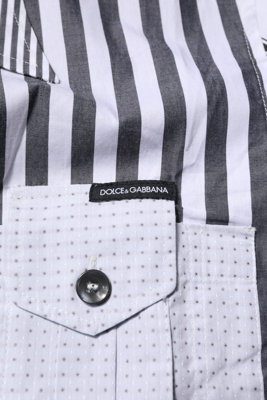 Dolce &amp; Gabbana White Gray Striped Cotton Men Casual Shirt