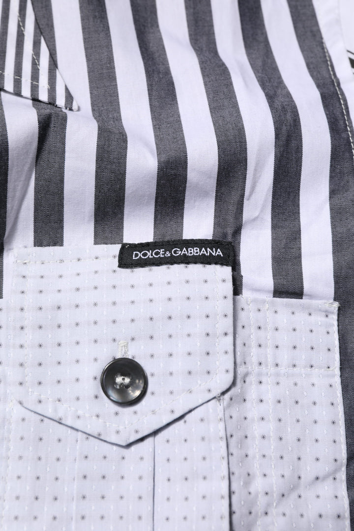 Dolce &amp; Gabbana White Gray Striped Cotton Men Casual Shirt