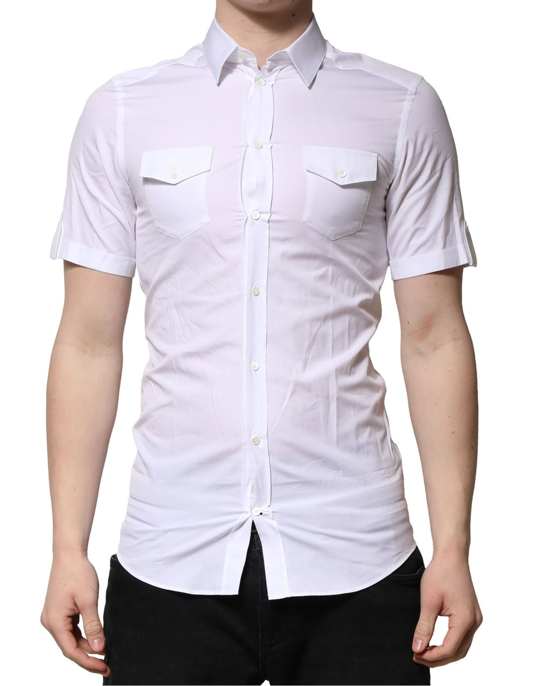 Dolce &amp; Gabbana White Cotton Short Sleeves GOLD Casual Shirt