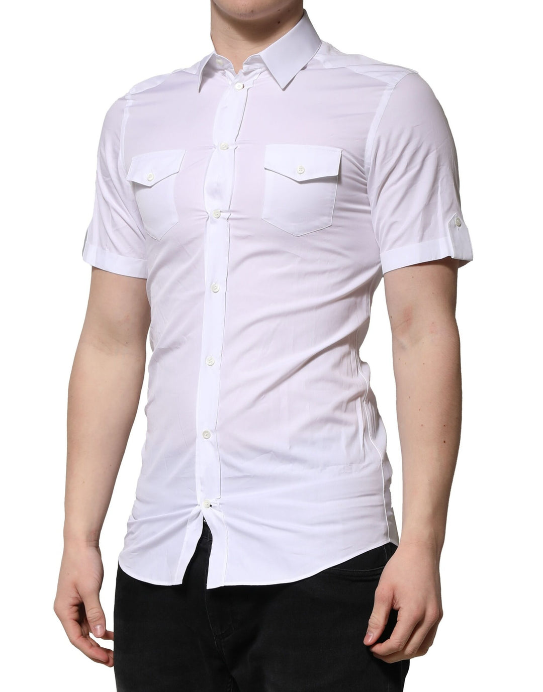 Dolce &amp; Gabbana White Cotton Short Sleeves GOLD Casual Shirt