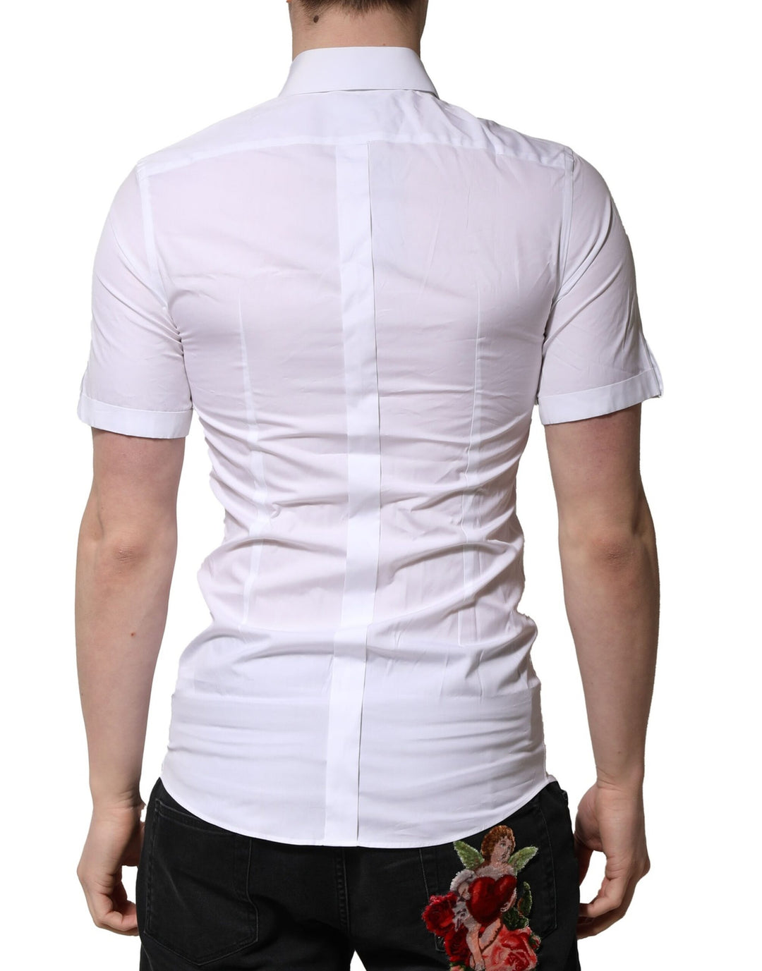 Dolce &amp; Gabbana White Cotton Short Sleeves GOLD Casual Shirt