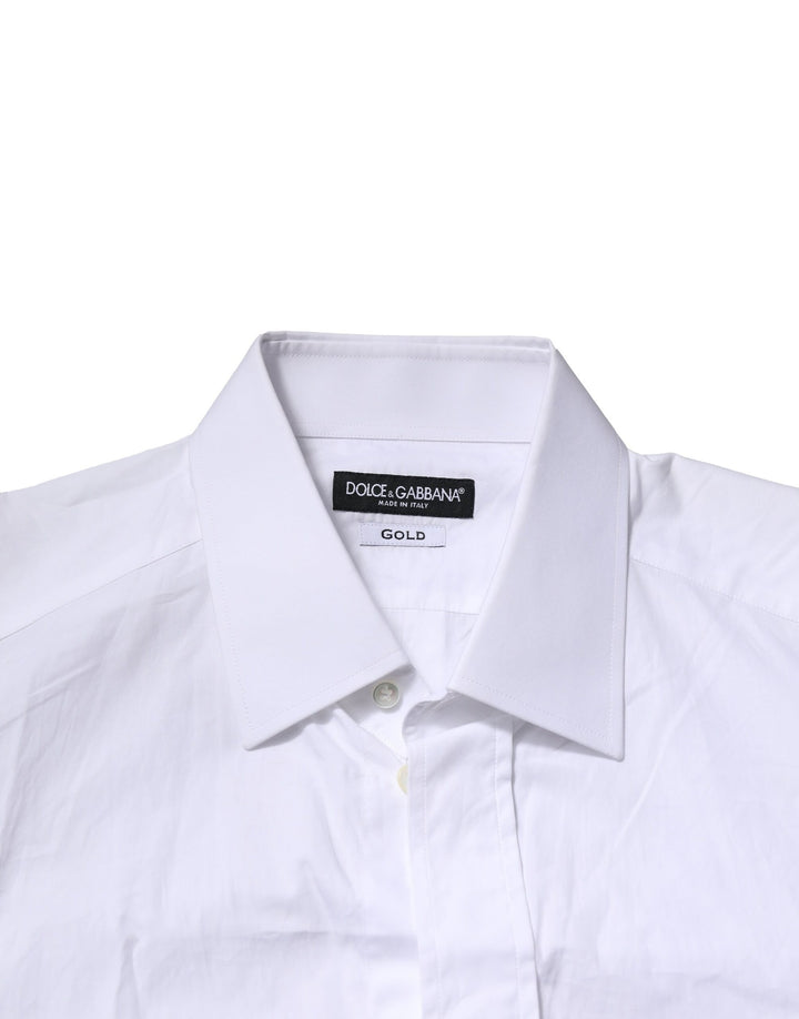 Dolce &amp; Gabbana White GOLD Cotton Men Dress Formal Shirt