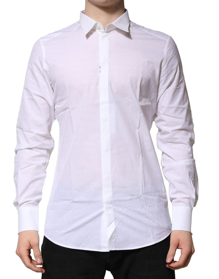 Dolce &amp; Gabbana White Cotton GOLD Long Sleeves Formal Shirt