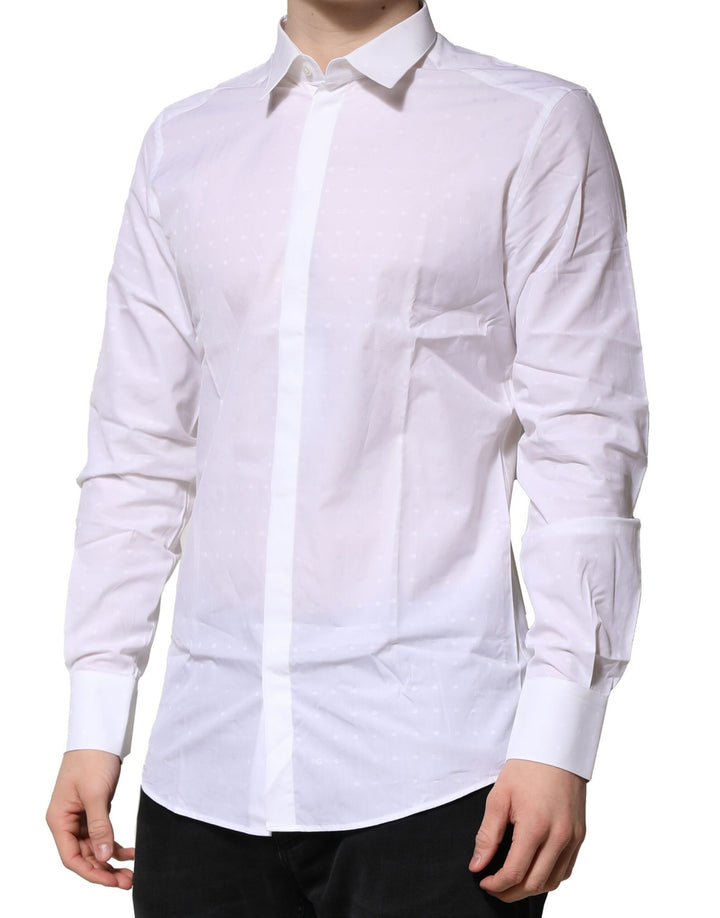 Dolce &amp; Gabbana White Cotton GOLD Long Sleeves Formal Shirt