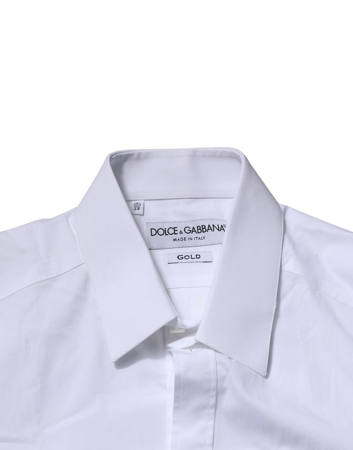 Dolce &amp; Gabbana White Cotton GOLD Long Sleeves Formal Shirt