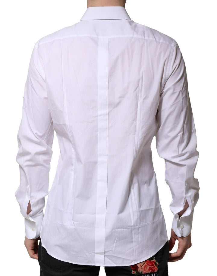 Dolce &amp; Gabbana White Cotton GOLD Long Sleeves Formal Shirt