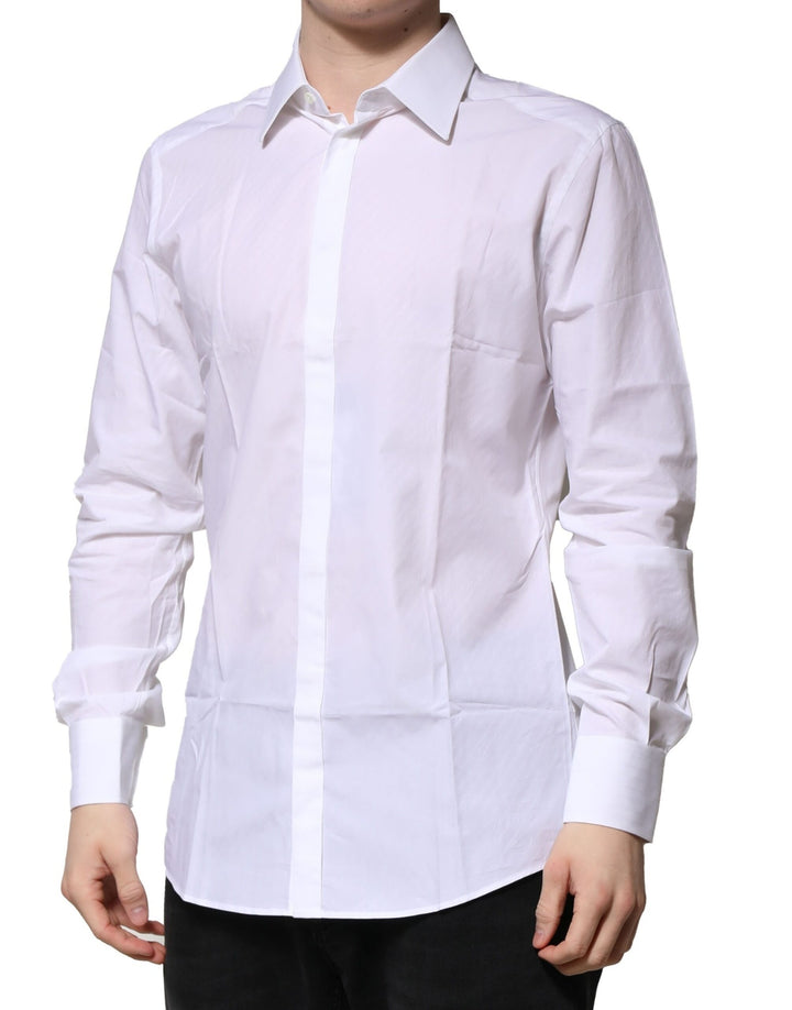 Dolce &amp; Gabbana White Cotton GOLD Long Sleeves Formal Shirt