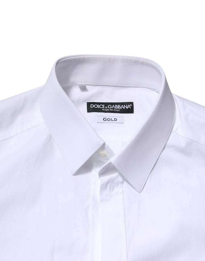Dolce &amp; Gabbana White Cotton GOLD Long Sleeves Formal Shirt