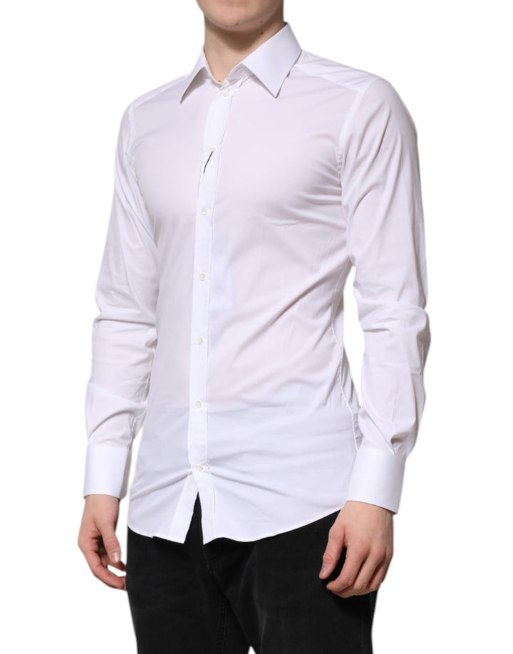 Dolce &amp; Gabbana White Cotton GOLD Long Sleeves Formal Shirt